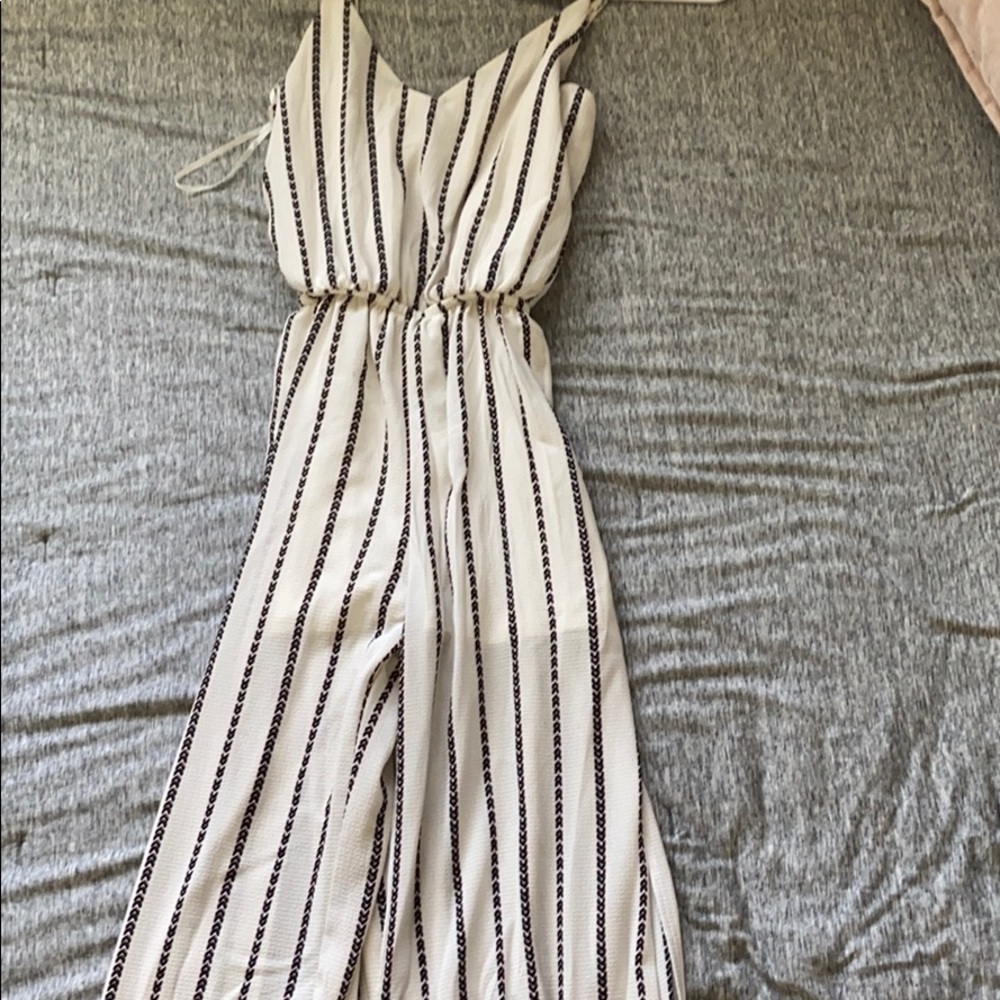 White and navy striped jump suit